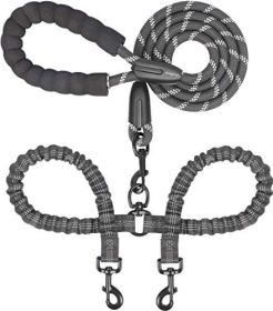 Dual Dog Leash; Double Dog Leash; 360 Swivel No Tangle Walking Leash; Shock Absorbing Bungee for Two Dogs (Color: Black)