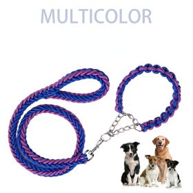 Eight-strand nylon braided dog collar leash dog chain impact blasting chain pet leash (colour: Blue and black)
