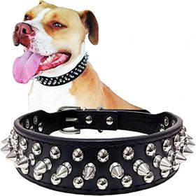 Adjustable Microfiber Leather Spiked Studded Dog Collar with a Squeak Ball Gift for Small Medium Large Pets Like Cats/Pit Bull/Bulldog/Pugs/Husky (Color: Red)