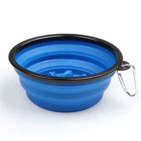 Portable Pet Feeder Travel Foldable Pet Dog Bowl Silicone Collapsible Slow 350ml/1000ml Feeding Bowl (Color: Blue)