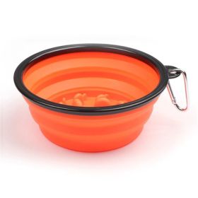 Portable Pet Feeder Travel Foldable Pet Dog Bowl Silicone Collapsible Slow 350ml/1000ml Feeding Bowl (Color: Orange)
