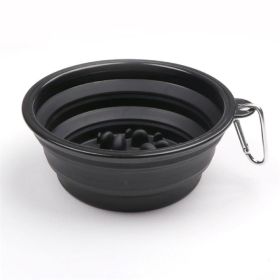 Portable Pet Feeder Travel Foldable Pet Dog Bowl Silicone Collapsible Slow 350ml/1000ml Feeding Bowl (Color: Black)