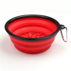 Portable Pet Feeder Travel Foldable Pet Dog Bowl Silicone Collapsible Slow 350ml/1000ml Feeding Bowl (Color: Red)