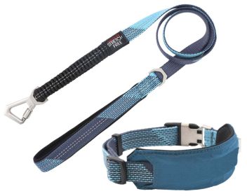 Pet Life 'Geo-prene' 2-in-1 Shock Absorbing Neoprene Padded Reflective Dog Leash and Collar (Color: Blue)